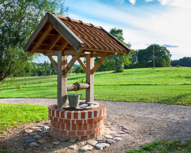 retro style old wooden well
